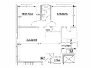 2 Bedroom 1000sf floor plan
